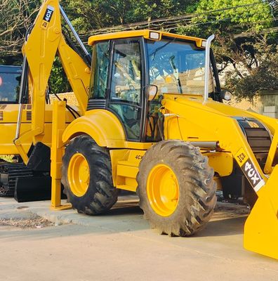 74.6kW JCB 4CX Carregador usado Amarelo 4378kg Elevador Carregador de retroescavadeira de segunda mão Roda em movimento